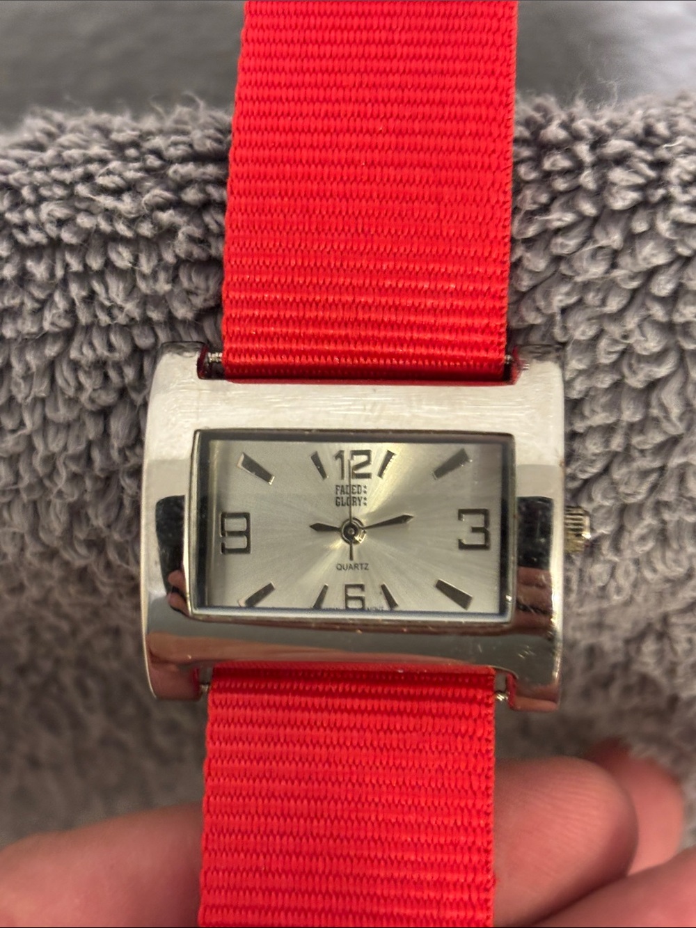 Faded Glory Silver-Tone Case Wristwatch with Red Strap